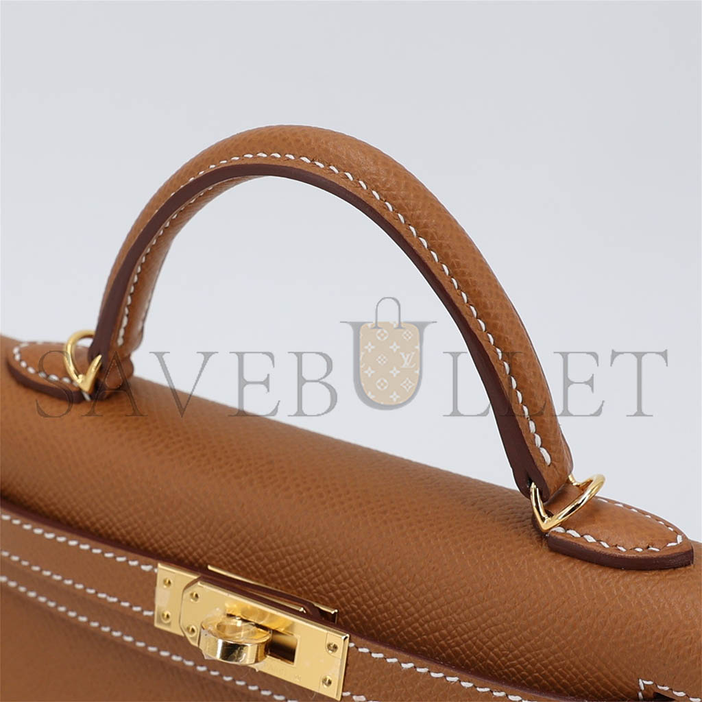 HERMÈS MINI KELLY SECOND GENERATION GOLDEN BROWN GOLD EPSOM (19*12*5.5cm) 